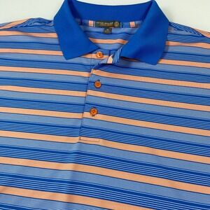 Peter Millar Summer Comfort‎ Mens XL Blue Orange Stripe Golf Polo Shirt FLAW
